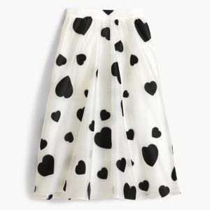 J. Crew midi skirt black heart polka dots